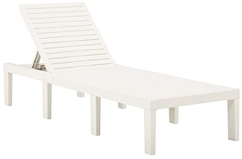 Owoxanthellate Sonnenliege aus Kunststoff in Weiß 195 x 65 x 32 cm faltbar 5-Fach verstellbare Rückenlehne Modernes Design leicht Reinigung & Wetterschutz für Garten Balkon Camping und Sauna