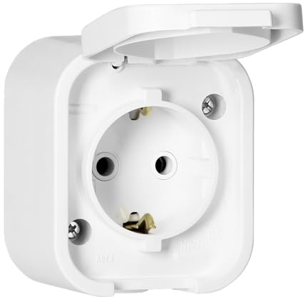 Miratic Enchufe Pared 2P+T Resistente A Salpicaduras IP54 Enchufe Superficie Con Tapa Protectora Robusta para Garajes Talleres e Instalaciones Industriales (Blanco)