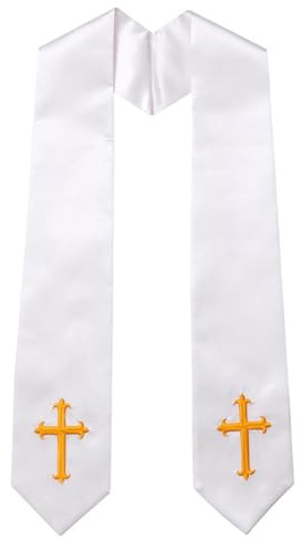 TINAYAUE Écharpe de cérémonie Unisexe Écharpes en Satin avec croix dorée - Stole chorale pour Baptème, Mariage, Anniversaire de célibataire, Remise de Diplôme
