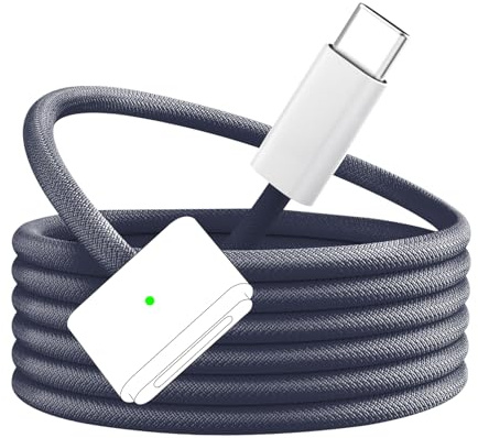 140 W Câble USB C vers Mag safe3 Charge Rapide de Type C Convertisseur avec lumière LED Compatible avec MacBook Pro M1 2021/M2 2023 (14/16), MacBook Air M2 (13/15), M3/M3 Pro/M3 Max 2025（Bleu）