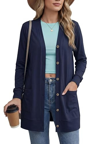 GRECERELLE Women's Lightweight Button Down V Neck Cardigan with Pockets | Long Sleeve Button-Down Knit with Pockets, an Easy Layer for Workdays, Weekends, Travel and Relaxed Everyday Outfits
