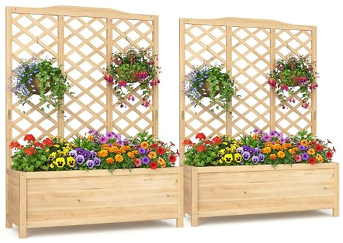 Blumenkasten mit Rankgitter - 112x40x150cm Pflanzkübel für Kletterpflanzen - Pflanzkasten mit Spalier Liner & Entwässerung - Hochbeet Blumenkübel für Garten Balkon