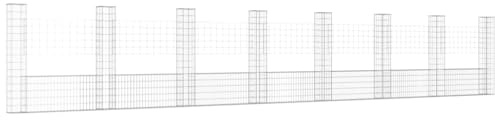Gabion Basket with Iron Posts - Heavy-Duty Steel Construction for Landscape Rock Garden Retaining Wall and Decorative Fencing, 500x20x150 cm