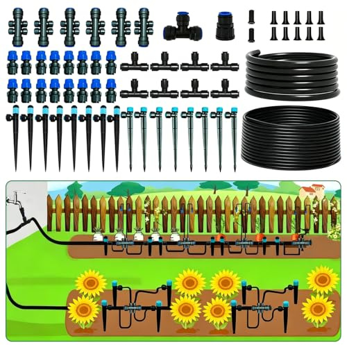 Tatqilo 230FT Irrigation System Kit, Automatic Drip Irrigation System | 33FT 1/2 & 197FT 1/4 Tubing, Adjustable Nozzles & Sprinklers, Watering System for Greenhouse, Yard, Lawn, Outdoor Plant