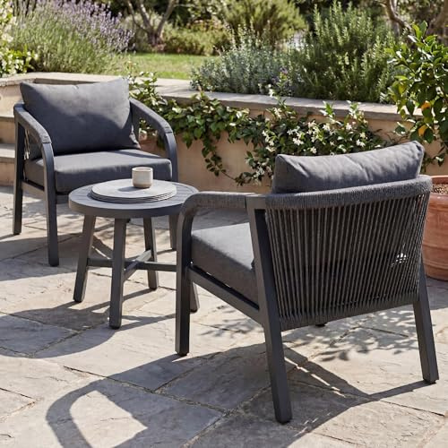 Mendler Aluminium Lounge-Set HWC-P82, Gartengarnitur Balkon-Set Stuhl Tisch, Stoff/Textil (220g/m²) - dunkelgrau