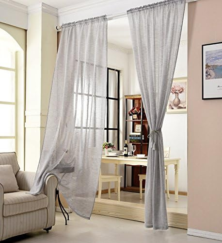 WOLTU Gardinen Leinenoptik Kräuselband halbtransparent 140x225cm Hellgrau