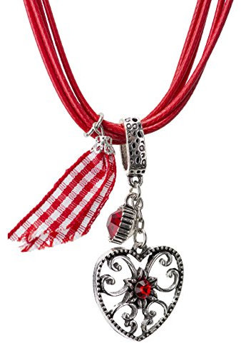 Schöneberger Trachten Couture Trachtenkette Alpenherz eleganter und funkelnder Edelweiss Anhänger mit Strass - Trachtenschmuck Kette für Dirndl und Lederhose (Rot)