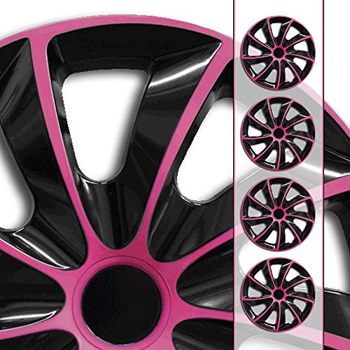 Eight Tec Handelsagentur (Farbe & Größe wählbar) 14 Zoll Radkappen, Radzierblenden Quad Bicolor (Schwarz/Pink) passend für Fast alle Fahrzeugtypen (universal)