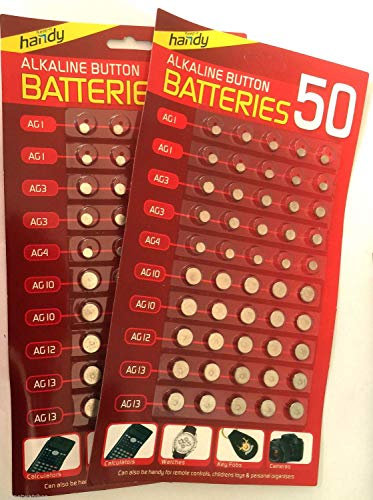 Lote de 100 pilas alcalinas de botón surtidas 377, AG1, AG3, AG4, AG10, AG12, AG13