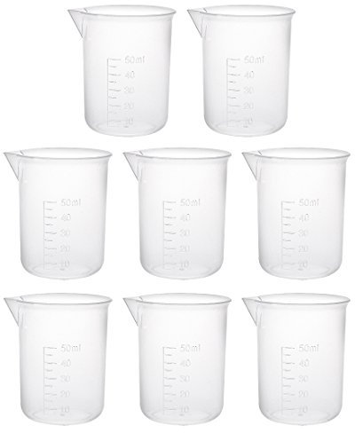sourcing map Messbecher 50ml PP Kunststoff-Becherglas Transparent für Laborküchenflüssigkeiten 8St