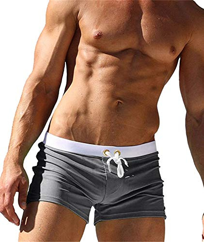 Sexiga badbyxor för män, pojkar, badkläder, shorts, kalsonger, för strand, heta källor, surfing, Mörkgrått, S