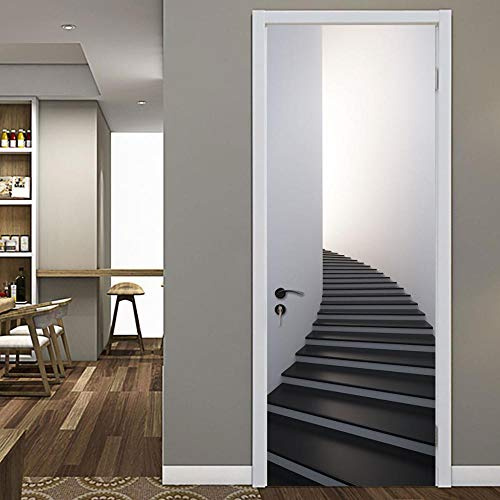 SMHCHA 3D Türaufkleber Atmosphärische schwarze Treppe selbstklebend Tür Aufkleber PVC Fototapete Türfolie DIY Selbstklebende Wandbild Fenster Türtapete Abnehmbar 77X200CM