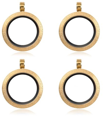 WANDIC Foto-Charms, 4 Stück, matt, Edelstahl, rund, Erinnerungs-Medaillon, Anhänger, Brautschmuck, Hochzeitsstrauß, Charms für Foto oder Hochzeit, 25 mm