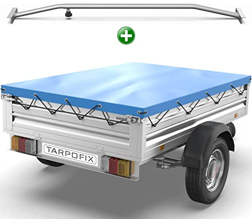 Tarpofix® Lona para remolque plana 257,5 x 134,5 x 8 cm + 1x Soporte de lona (ajustable 100-145 cm) - Lona remolque de PVC - Cubierta para varios remolques de coches de 750kg & 1000kg