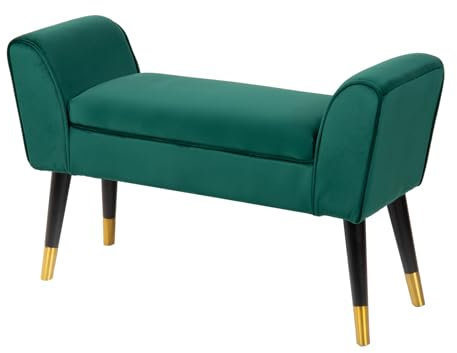 Riess Ambiente Elegante Sitzbank Scarlett 90cm smaragdgrün Samt mit Armlehnen Bank Flurbank Polsterbank