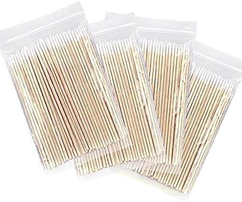 Fenshine 400 Stück Wattestäbchen, spitz Wattestäbchenspender, kleine Wattestäbchen, Holzgriff, für Tattoo, Augenbrauen, Beauty, Make-up, Nägel