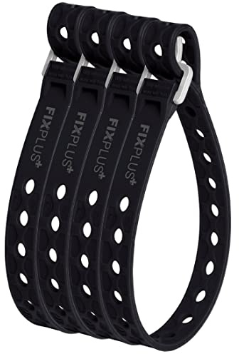 Fixplus 4 st Nano Slim Fit Zurrgurt Zum Sichern, Befestigen, Bündeln och Festzurren spännband av specialplast med aluminiumspänne 40 cm x 1,2 cm (svart)
