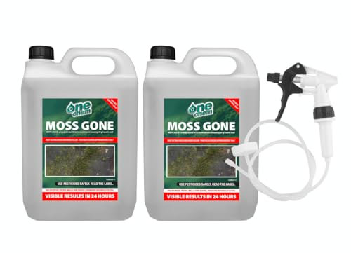 One Chem Moss Gone Moss killer 2 x 5 Litre Multi-Pack with long hose trigger, Suitable on Path, patios and hard surfaces, Ready To Use