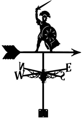 Auf dem Dach installierte Windfahne Krieger Silhouette Wetterfahne Retro Metall Schwarz Windrichtungsanzeiger für Gartendekoration und Hofdekoration