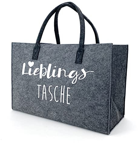 heimtexland Allzweck Filztasche Einkaufstasche Shopper Filz Tragetasche Einkaufskorb Aufbewahrung XL Tasche mit Henkel 30x45 robust langlebig Geschenkidee Typ717 Lieblingstasche-Grau 30x45 cm