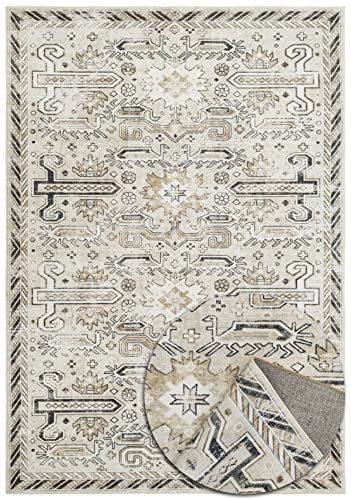 Vintage Oriental Teppich - Weich - Maschinenwaschbar - rutschfest - Premium Polyester Fasern - Creme - 120cm x 160cm