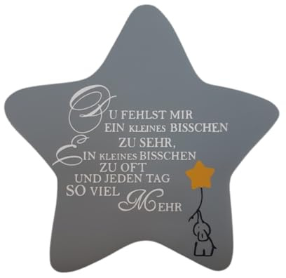 Erinnerung an EIN Sternenkind | Stern aus Holz grau lackiert 17 x 17 cm | Geschenk zur Beerdigung | Elefant