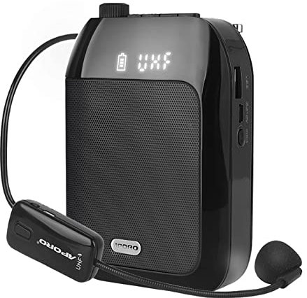 Karlak Amplificador de voz, amplificador de altavoz de voz portátil para profesores con micrófono inalámbrico, auriculares en la cintura, altavoz BT personal, compatible con grabación de música, radio