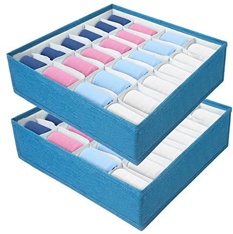 AiQInu Organizer Cassetti, Set di 2 Organizzatore Pieghevoli 24 Celle Porta Calzini Biancheria, Biancheria Intima, Calze, Cravatte e Sciarpe