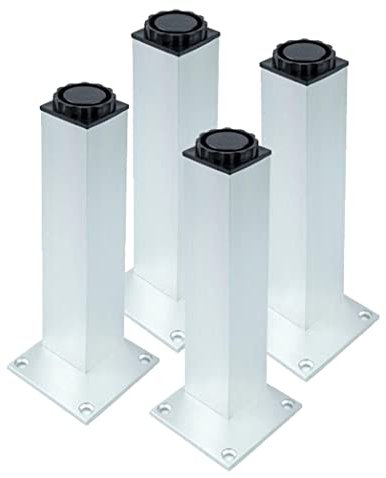 AZERODESIGN Pata de Mueble Pack de 4 Unidades, para Muebles de baño, Cocina y hogar, Perfil Aluminio 40x40mm Base atornillable de 65x65mm, con regulación de 20mm Color Aluminio Cromo Mate (200MM)