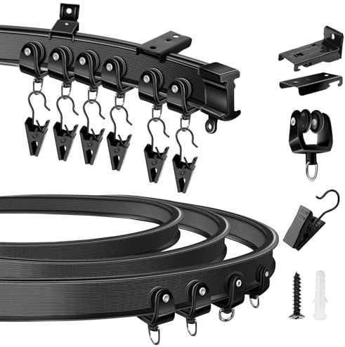 KOLAKO Ceiling Curtain Track, 10Ft Flexible Bendable Curtain Track Ceiling Wall Mount Black Curved Heavy Duty RV Sliding Curtain Rail System Room Divider, Ceiling Track for Curtains