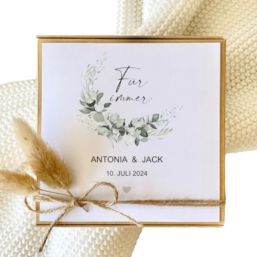 Manufaktur Liebevoll Geldgeschenk Hochzeit Box Personalisierte Geschenkschachtel Hochzeitsgeschenk Geldgeschenk zur Hochzeit Geld Verpackung inkl. Jutesack