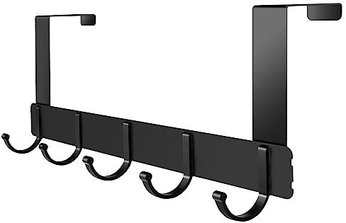 UKOFEW Attaccapanni Da Porta con 5 Ganci, Attaccapanni da Porta per Cucina, Nessuna Perforazione Richiesta, per Ufficio, Bagno (Nero)
