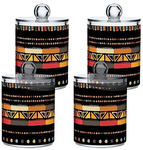 GAIREG Tribal Gelb Schwarz Streifen 4 Stück Kunststoff Wattestäbchen Ball Pad Halter, Apothekergläser Badezimmer Zahnbürste