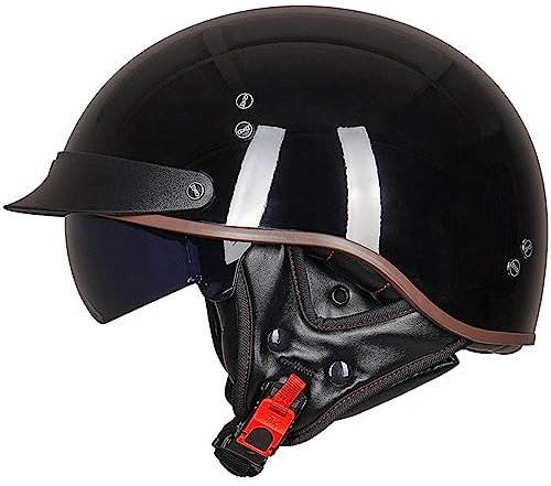 Casco Moto, Classic Jet Aperto Caschi, Casco Jet Moto, Caschi Aperto, Casco a Scodella, Scooter Motorino Vintage Caschi Cromwell, DOT/ECE Omologato Donna Uomo con Visiera Nascosta, Nero-M(55~56cm)