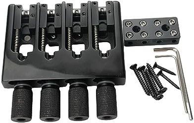 Guyker 4 String Headless Bass Bridge and Bridge String Lock, Leicht Einstellbarer Saitenabstand Basis CNC-Verarbeitung, WB004, Schwarz