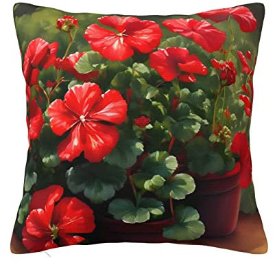 AthuAh Rote Geranien quadratischer Kissenbezug, weicher Sofakissenbezug, Polyester, dekorativer Kissenbezug, 50,8 x 50,8 cm