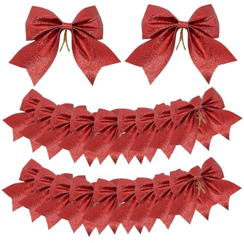 Ruolin Noeud Rouge Noel 20 Pièces, Décoration Sapin de Noel Noeud Petit Noeud de Noël pour Fêtes de NoëL, Mariages