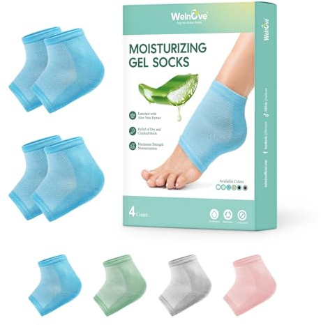 Welnove Moisturizing Heel Socks - 2 Paar Aloe Vera Extrakt infundiert Gel-Futter für trockene Füße - rissige Ferse Reparatur Behandlung - Baumwollsocken für Frauen Männer Fußpflege (Regular Sizes)
