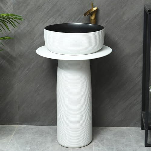Keramik Standwaschbecken, Badezimmer-Sockelwaschbecken, handgeschnitztes Säulenwaschbecken im Industriestil, Kunstwaschbecken auf dem Boden, bodenstehendes Aufsatzwaschbecken für Garderobenbalkon ( Co