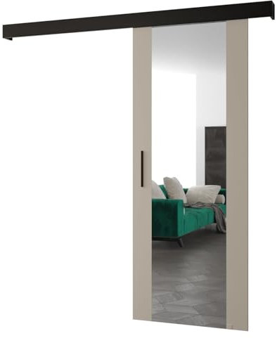 MEBLE KRYSPOL Salwador 2 Schiebetürsystem mit Schienenkappe und Spiegel - Innenwand-Schiebetüren - Solide Konstruktion - 90x204 cm - Kaschmir Schwarz Schwarz