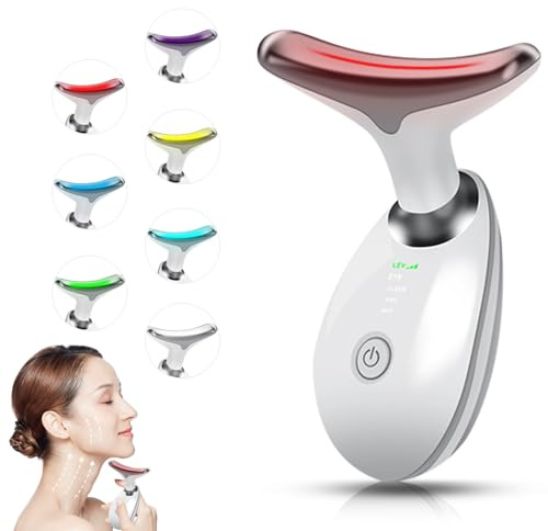 Face Beauty Device, Multifunctional Facial Massager, 7 Color Portable Face Massager Tool for Skin Care, Glossy White