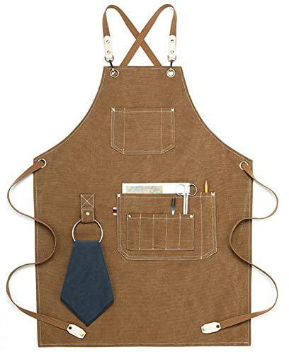Arbeit Canvas Schürzen, Tischlerschürze, Werkstatt-Werkzeugschürze, robuste Arbeitsschürze aus gewachstem Segeltuch, Schweißschürze, Arbeitsschürze (Farbe: Grau, Größe: XL)(Color:Brown)