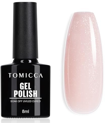 TOMICCA UV Nagellack Silber Glitter Milchig Rosa, 8ml Milchig Rosa Glitter Gel-Nagellack, UV LED Soak Off Manicure Gel Lacquer Varnish