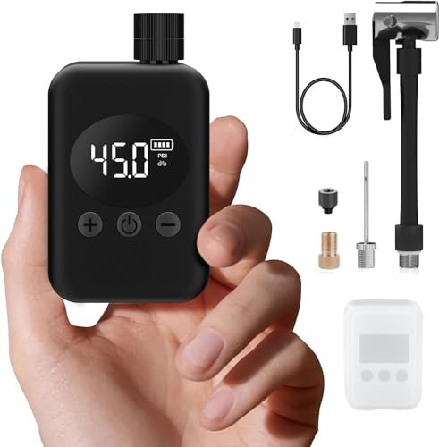 Mini-Fahrradpumpe, Elektrische Fahrrad Pumpe mit Digitalem LCD-Druckmessgerät,150PSI Fahrrad Luftpumpe Kompressor,500Mah,Typ-C aufladbar Akku Minipumpen für Fahrrad MTB,Motorrad,Bälle,E-Bike (Schwarz)