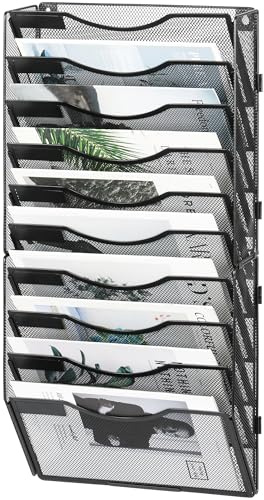 Solinxe Zeitungshalter Wand mit 10 Etagen Metall Zeitungsständer Hängeregister Wandablagefächer A4 Papier Dokumentenablage Büro Schule Ablage Organizer, Schwarz