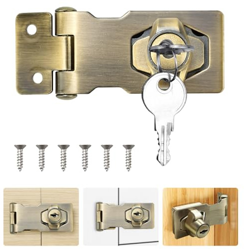 ADERTOS 2.5 Inch Keyed Hasp Lock Hasp and Staple with Padlock, Heavy Duty Shed Lock Door Lock Hasp Twist Knob Keyed Locking Hasp Safety Door Clasp Gate Lock with Key for Cabinets Gate -Vintage Bronze | Shed Door Lock Hasp, Twist Knob Keyed Locking Hasp, Safety Door Clasp, Gate Lock with Key, for Cabinets, Gate,Vintage Bronze