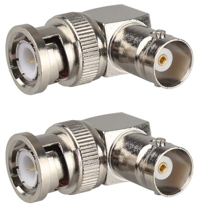 Futheda 2 connettori BNC maschio a BNC femmina, connettori BNC ad angolo retto, adattatore a gomito a 90 gradi RF cavo coassiale compatibile con telecamere di sicurezza CCTV 2G 3G 6G HD SDI Video