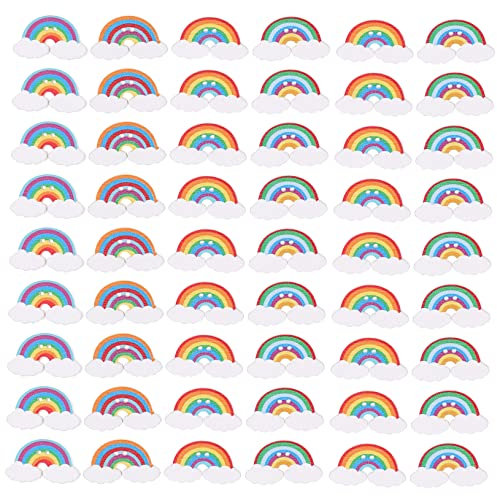 SEWACC 150pcs Wood Chip Accessories 3D Tag Rainbow Shaped Embellishments Cake Toppers DIY Phone Case Cell Phone Case Decoration Handicraft DIY Accessory Colorful Wooden