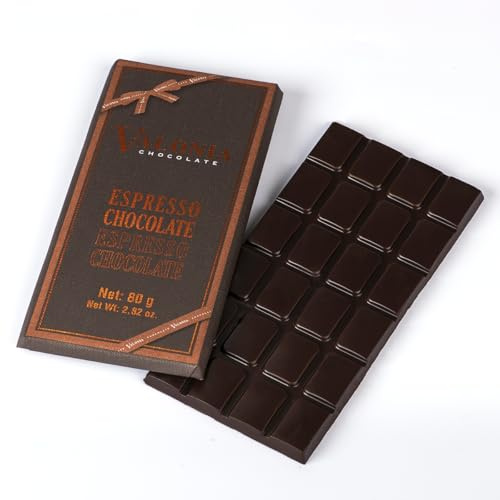 Valonia Premium Espresso Dark Chocolate Bar (80g) | Made with Real Ground Coffee, 52% Cocoa Solids, Ideal Pairing for Whisky, Wine & Fine Coffee