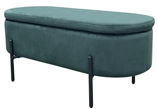 byLIVING Bank NOVA, Polsterbank mit Stauraum, Samt dunkelgrün | Metall schwarz, B 95, H 42, T 37,5 cm